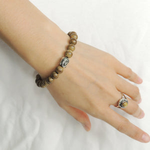 Agarwood Mala Adjustable Bracelet with S925 Sterling Silver Guanyin Buddha Bead - Handmade by Gem & Silver BR868