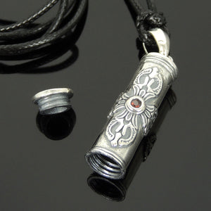 Adjustable Wax Rope Necklace with S925 Sterling Silver Celtic Sun Cross Vial Pendant - Handmade by Gem & Silver NK183