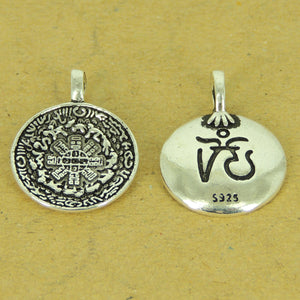 1PC Double-Sided OM Mandala Meditation Pendant - S925 Sterling Silver WSP521X1