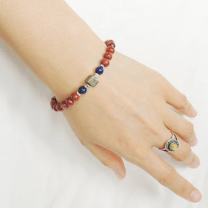 6mm Red Jasper & Lapis Lazuli with Pyrite Cube Adjustable Braided Healing Gemstone Bracelet with S925 Sterling Silver Nugget Beads - Handmade by Gem & Silver BR1112
