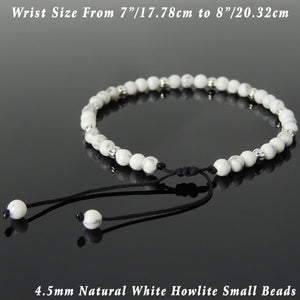 4.5mm White Howlite Adjustable Braided Healing Bracelet with S925 Sterling Silver Artisan Beads - Handmade by Gem & Silver BR1057