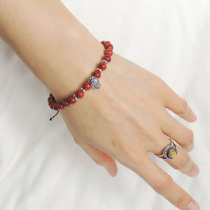6mm Red Jasper Adjustable Braided Stone Bracelet with S925 Sterling Silver Spacers & Day of the Dead Skull Bead - Handmade by Gem & Silver BR1068