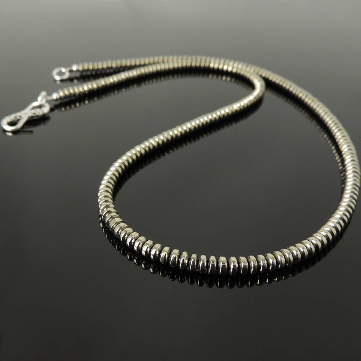 2x4mm Rondel Gold Hematite Healing Gemstone Necklace with S925 Sterling Silver Seamless Beads & S-Hook Clasp - Handmade by Gem & Silver NK191