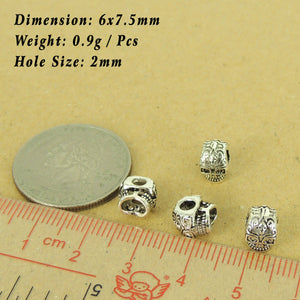 4 PCS Day of the Dead Inspired Skull Beads - Double Sided Design S925 Sterling Silver - Wholesale by Gem & Silver WSP543X4