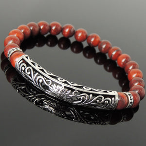 8mm Red Jasper Healing Stone Bracelet with S925 Sterling Silver Spacers & Lotus Charm - Handmade by Gem & Silver BR1077