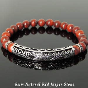 8mm Red Jasper Healing Stone Bracelet with S925 Sterling Silver Spacers & Lotus Charm - Handmade by Gem & Silver BR1077