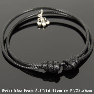 Adjustable Wax Rope Bracelet with S925 Sterling Silver Fleur de Lis Pendant - Handmade by Gem & Silver BR1131