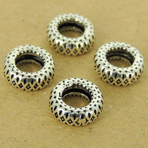 4 PCS Pattern Wheel Charm Beads - S925 Sterling Silver - Wholesale by Gem & Silver WSP535X4