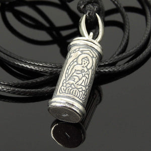 Adjustable Wax Rope Necklace with S925 Sterling Silver Gaunyin Buddha Vial Pendant - Handmade by Gem & Silver NK185