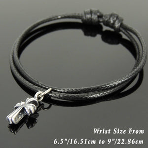 Adjustable Wax Rope Bracelet with S925 Sterling Silver Vintage Cross Pendant - Handmade by Gem & Silver BR1119