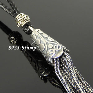 Adjustable Wax Rope Necklace with S925 Sterling Silver Peacock Charm Pendant & Barrel Bead - Handmade by Gem & Silver NK188