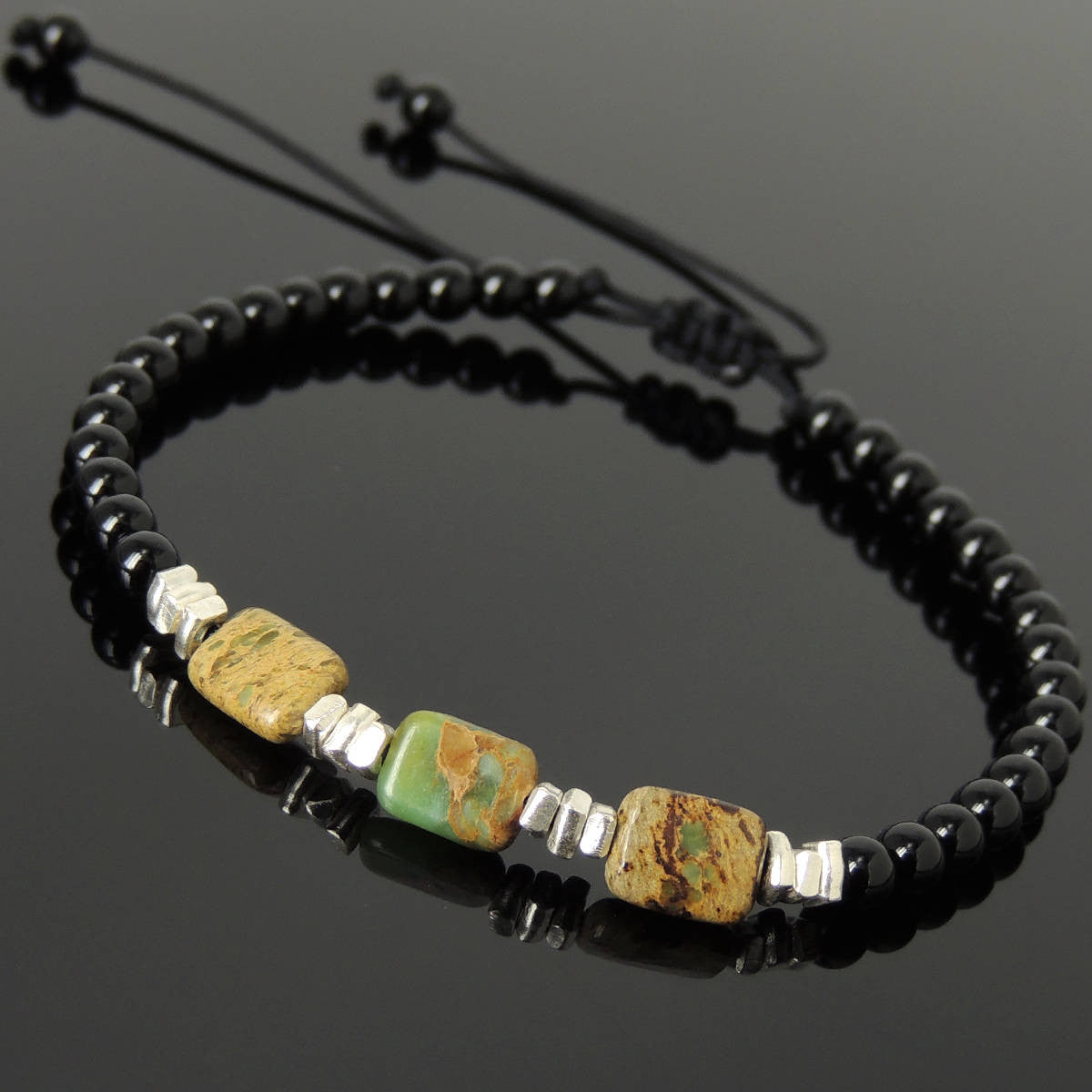 Snake Skin Stone & Black Onyx Adjustable Braided Gemstone Bracelet ...