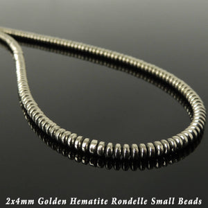 2x4mm Rondel Gold Hematite Healing Gemstone Necklace with S925 Sterling Silver Seamless Beads & S-Hook Clasp - Handmade by Gem & Silver NK191