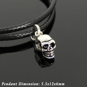 Adjustable Wax Rope Bracelet with S925 Sterling Silver Small Skull Protection Bead for Positive Healing Energy - Handmade by Gem & Silver BR1130