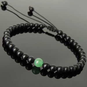 Aventurine Quartz & Matte Black Onyx Adjustable Braided Healing Gemstone Bracelet - Handmade by Gem & Silver BR1132