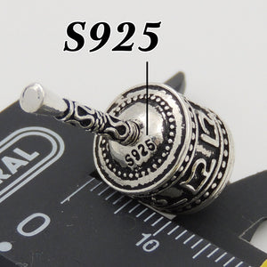 1 PC Tibetan Prayer Wheel Pendant/Charm - S925 Sterling Silver WSP066X1