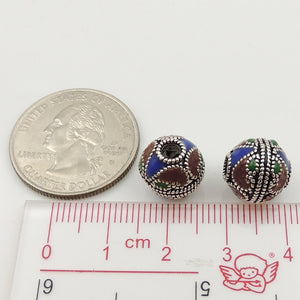 4 PCS Vintage Hand-painted Nepalese Beads - S925 Sterling Silver WSP012X4