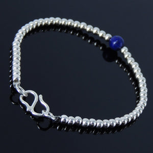 6mm Lapis Lazuli Healing Gemstone Bracelet with S925 Sterling Silver 3mm Seamless Spacer Beads with Clasp - Handmade by Gem & Silver BR202