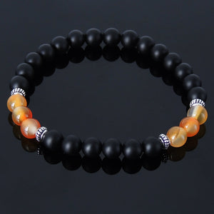 Zen Chakra Alignment Tai Chi Meditation Compassion Protection 6mm Red Carnelian & Matte Black Onyx Healing Gemstone Bracelet with S925 Sterling Silver Spacer Beads - Handmade by Gem & Silver BR237
