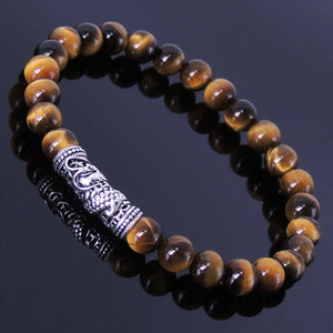 6mm Brown Tiger Eye Healing Gemstone Bracelet with S925 Sterling Silver Dragon Protection Charm - Handmade by Gem & Silver BR156