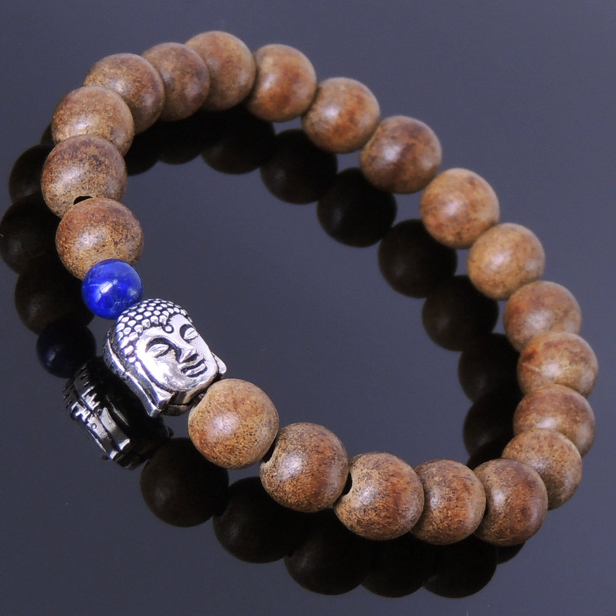 Lapis Lazuli & Agarwood Bracelet for Prayer & Meditation with S925 Sterling Silver Guanyin Buddha Protection Bead - Handmade by Gem & Silver BR215