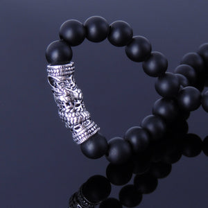 6mm Matte Black Onyx Healing Gemstone Bracelet with S925 Sterling Silver Dragon Charm - Handmade by Gem & Silver BR270