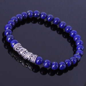 6mm Lapis Lazuli Healing Gemstone Bracelet with S925 Sterling Silver Dragon Protection Charm - Handmade by Gem & Silver BR278