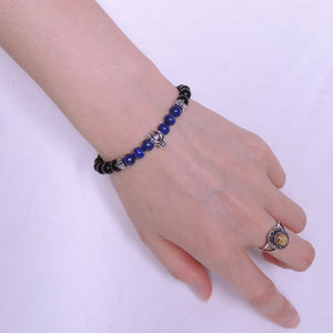 6mm Black Obsidian & Lapis Lazuli Healing Gemstone Bracelet with S925 Sterling Silver Wolf & Gothic Spacers - Handmade by Gem & Silver BR284