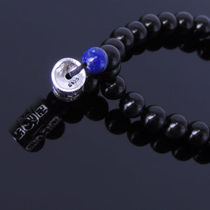 8mm Lapis Lazuli & Rainbow Black Obsidian Healing Gemstone Bracelet with S925 Sterling Silver OM Meditation Charm - Handmade by Gem & Silver BR281