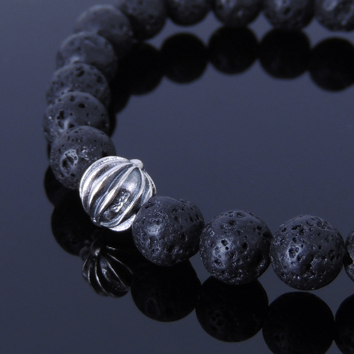 8mm Lava Rock Healing Stone Bracelet with S925 Sterling Silver Star Bead - Handmade by Gem & Silver BR298