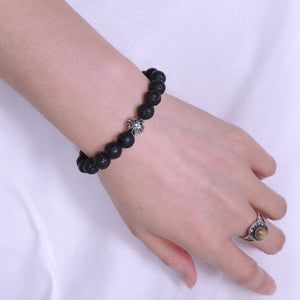 8mm Lava Rock Healing Stone Bracelet with S925 Sterling Silver Star Bead - Handmade by Gem & Silver BR298
