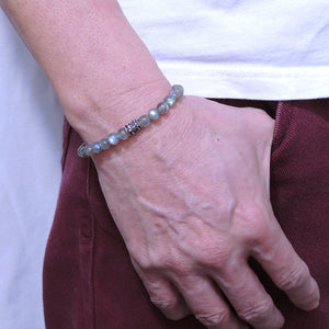 6mm Labradorite Healing Gemstone Bracelet with S925 Sterling Silver Fleur de Lis Barrel Bead & Clasp - Handmade by Gem & Silver BR313