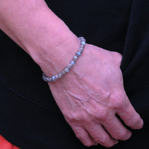 6mm Labradorite Healing Gemstone Bracelet with S925 Sterling Silver Artisan Beads & Clasp - Handmade by Gem & Silver BR144