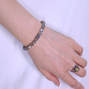 6mm Labradorite Healing Gemstone Bracelet with S925 Sterling Silver Fleur de Lis Bead - Handmade by Gem & Silver BR313E