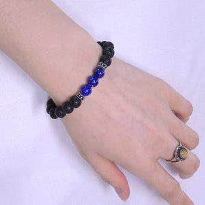 8mm Lapis Lazuli & Lava Rock Healing Gemstone Bracelet with S925 Sterling Silver Spacers & Protection Skull Bead - Handmade by Gem & Silver BR316