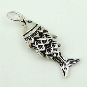 1 PC Vintage Movable Parts Lucky Chinese Fish Pendant - S925 Sterling Silver WSP137X1