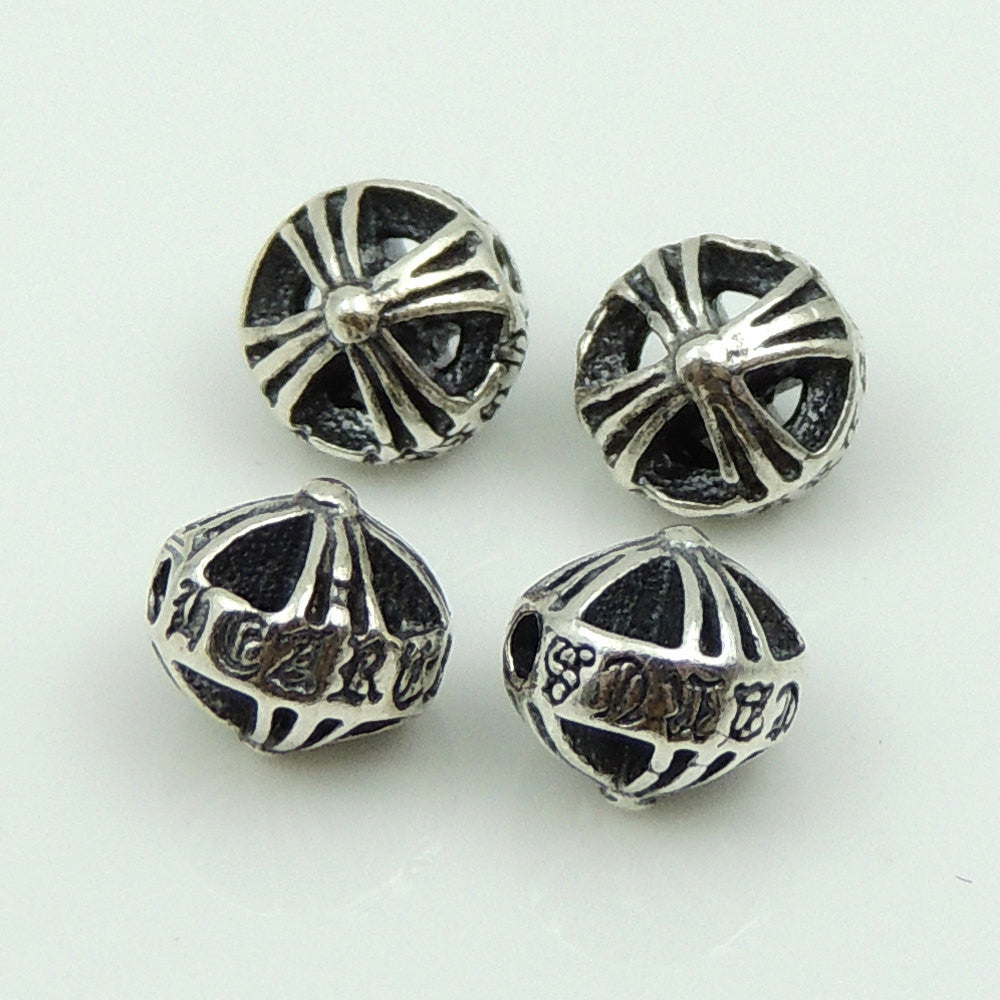 4 PCS Round Double-Sided Cross Beads - S925 Sterling Silver - Wholesale by Gem & Silver WSP188X4