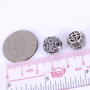 2 PCS Round Vintage Lotus Charm Beads - S925 Sterling Silver WSP263X2