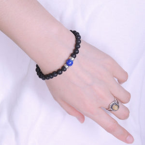 Lapis Lazuli & Lava Rock Healing Gemstone Bracelet with S925 Sterling Silver Buddhism Spacer Beads - Handmade by Gem & Silver BR375