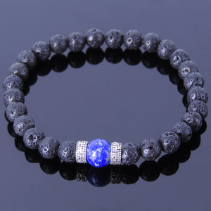 Lapis Lazuli & Lava Rock Healing Gemstone Bracelet with S925 Sterling Silver Buddhism Spacer Beads - Handmade by Gem & Silver BR375