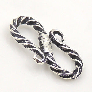 2 PCS Vintage Oxidized S-Hook Clasp - S925 Sterling Silver WSP097X2