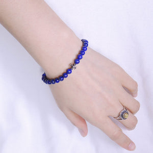 6mm Lapis Lazuli Healing Gemstone Bracelet with S925 Sterling Silver Cross Bead - Handmade by Gem & Silver BR402
