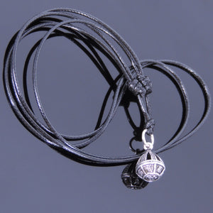 Adjustable Wax Rope Necklace with S925 Sterling Silver OM Meditation Crown Pendant - Handmade by Gem & Silver NK007