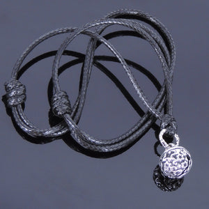 Adjustable Wax Rope Necklace with S925 Sterling Silver Vintage Bell Pendant - Handmade by Gem & Silver NK009