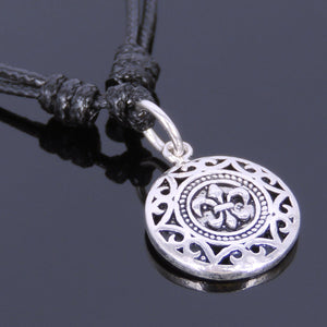 Adjustable Wax Rope Necklace with S925 Sterling Silver Fleur De Lis Mandala Pendant - Handmade by Gem & Silver NK008