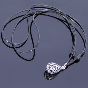 Adjustable Wax Rope Necklace with S925 Sterling Silver Art Deco Water Drop Pendant - Handmade by Gem & Silver NK010