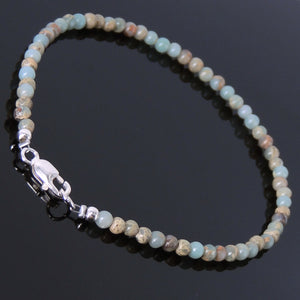 3mm Jasper Healing Gemstone Anklet with S925 Sterling Silver Spacer Beads & Clasp - Handmade by Gem & Silver AN001