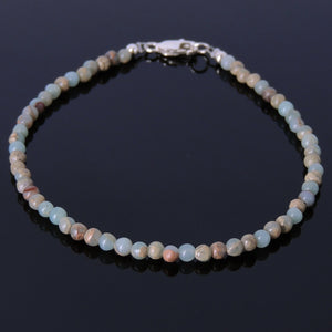 3mm Jasper Healing Gemstone Anklet with S925 Sterling Silver Spacer Beads & Clasp - Handmade by Gem & Silver AN001