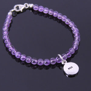 4mm Amethyst Healing Gemstone Anklet with S925 Sterling Silver Spacers Lotus Pendant & Clasp - Handmade by Gem & Silver AN011