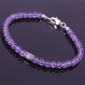 4mm Amethyst Healing Gemstone Anklet with S925 Sterling Silver Artisan Barrel Bead & Clasp - Handmade by Gem & Silver AN014
